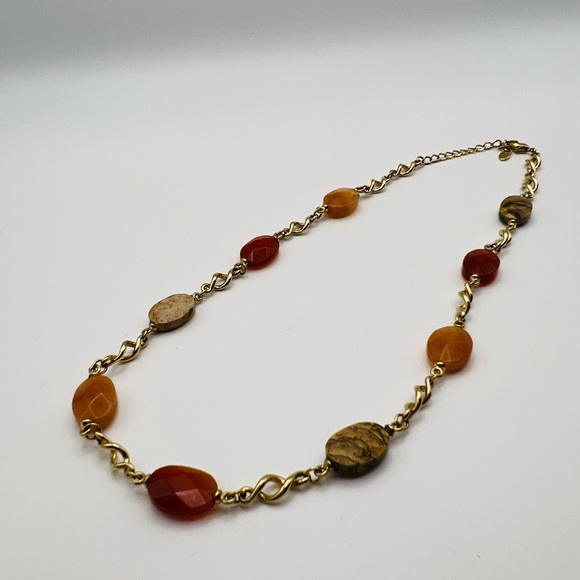 Monet Goldtone Mixed Stone Bead Necklace Vintage - Picture 2 of 5